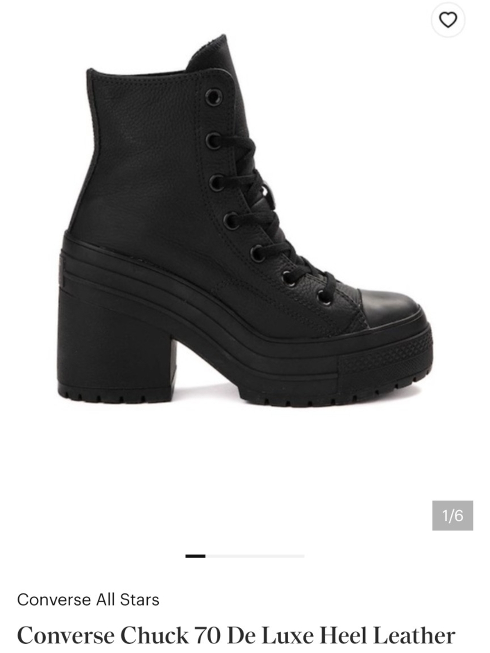 Converse Chuck 70 De Luxe Leather Lace-Up Heel Boot in Black